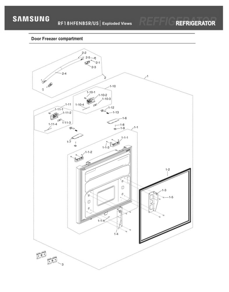 Freezer Door Compartment Diagram and Parts List for RF18HFENBSR US-53 Samsung Refrigerator