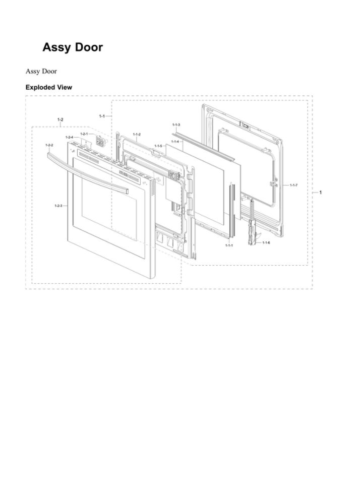 Door Assembly Diagram and Parts List for NE63T8711SS AA-00 Samsung Range
