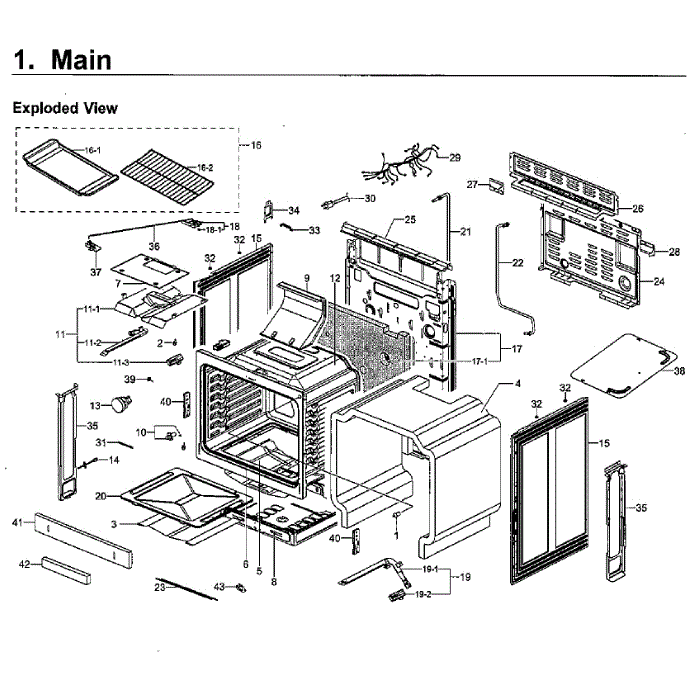 Main Assembly Diagram and Parts List for NX58F5500SS AA-02 Samsung Range
