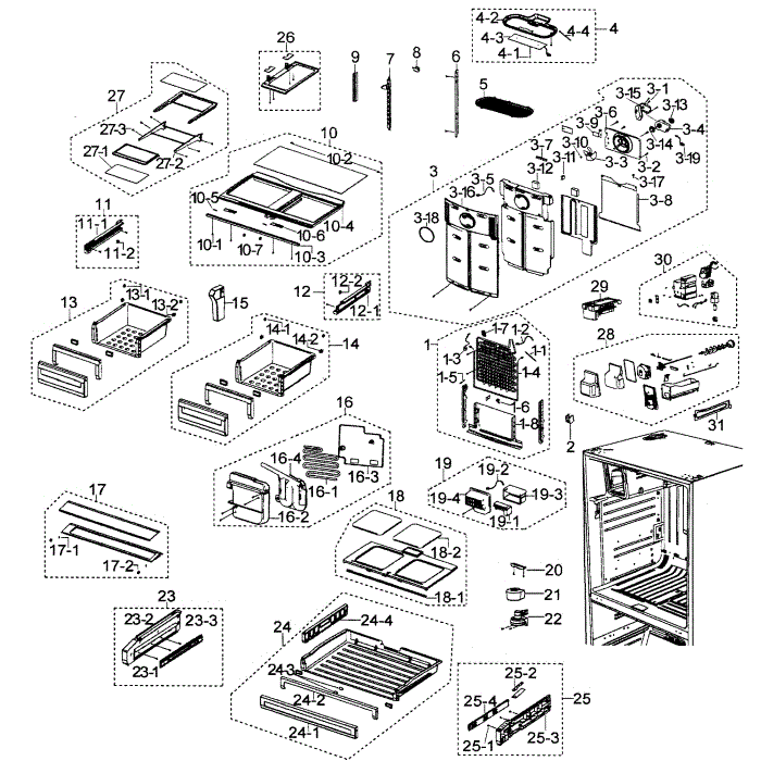 Refrigerator Diagram and Parts List for RFG297AARS XAA-00 Samsung Refrigerator
