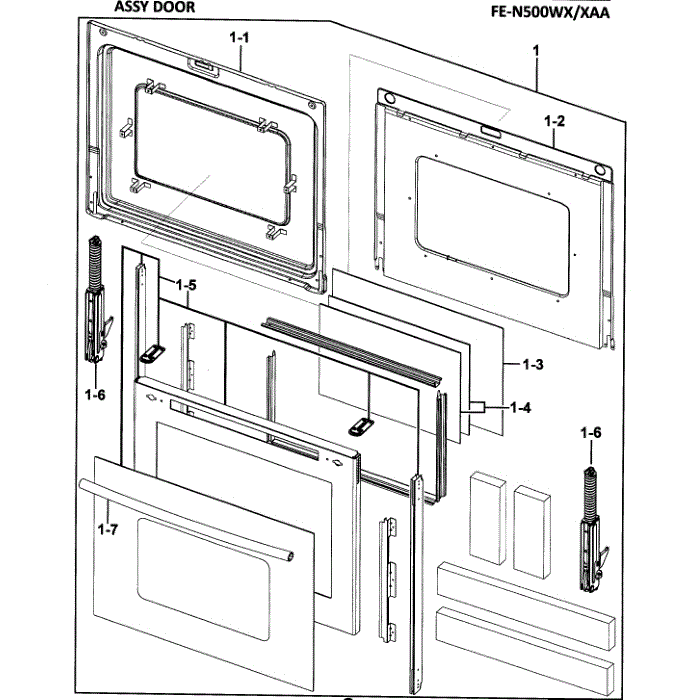 Door Assembly Diagram and Parts List for FE-N500WX XAA-00 Samsung Range