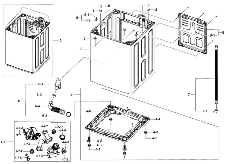Frame Assy Diagram and Parts List for WA45H7200AW A2-0001 Samsung Washer