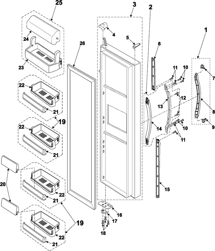 Refrigerator Door Diagram and Parts List for RS2555SL XAA Samsung Refrigerator