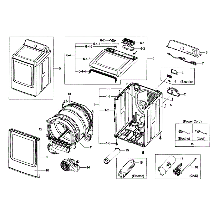 Main Assembly Diagram and Parts List for DV456EWHDWR AA-01 Samsung Dryer