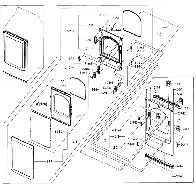 Frame Front & Door Diagram and Parts List for DV48J7770GW A2-0000 Samsung Dryer