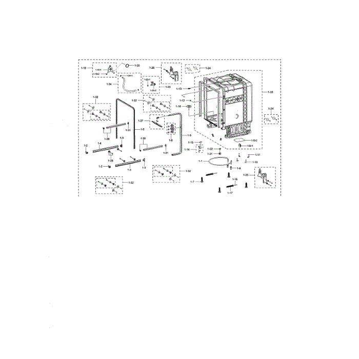 Tub Assembly Diagram and Parts List for DW80N3030US AA-00 Samsung Dishwasher
