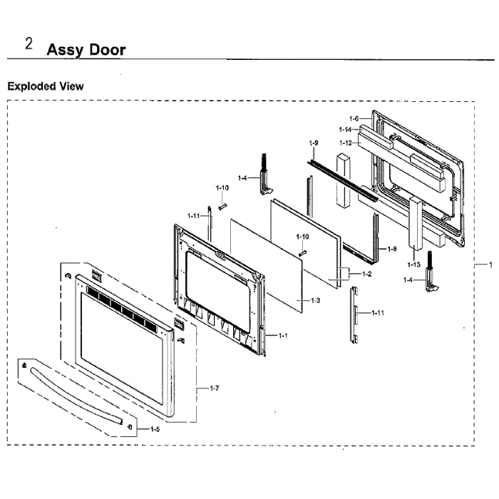 Door Diagram and Parts List for NX58H9500WS AA-01 Samsung Range