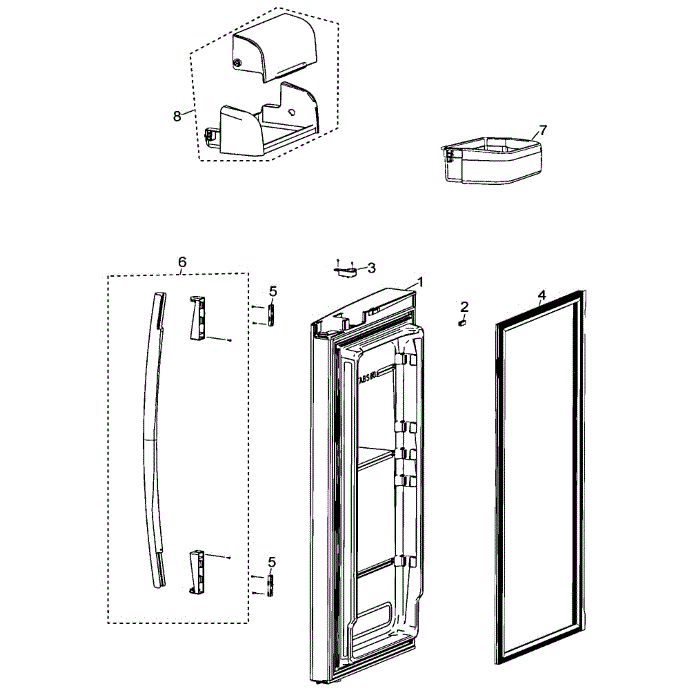 Right Door Diagram and Parts List for RF26XAEBP XAA-00 Samsung Refrigerator