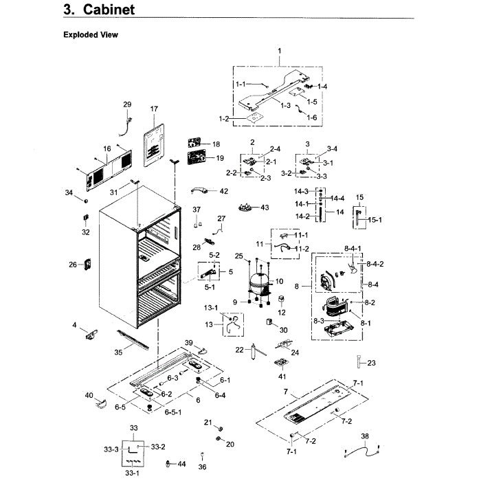 Cabinet Diagram and Parts List for RF22KREDBSG AA-00 Samsung Refrigerator