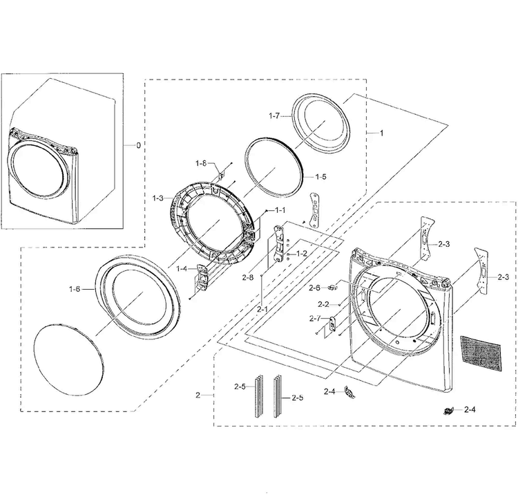 Frame Front & Door Diagram and Parts List for DV42H5000EW A3-0003 Samsung Dryer