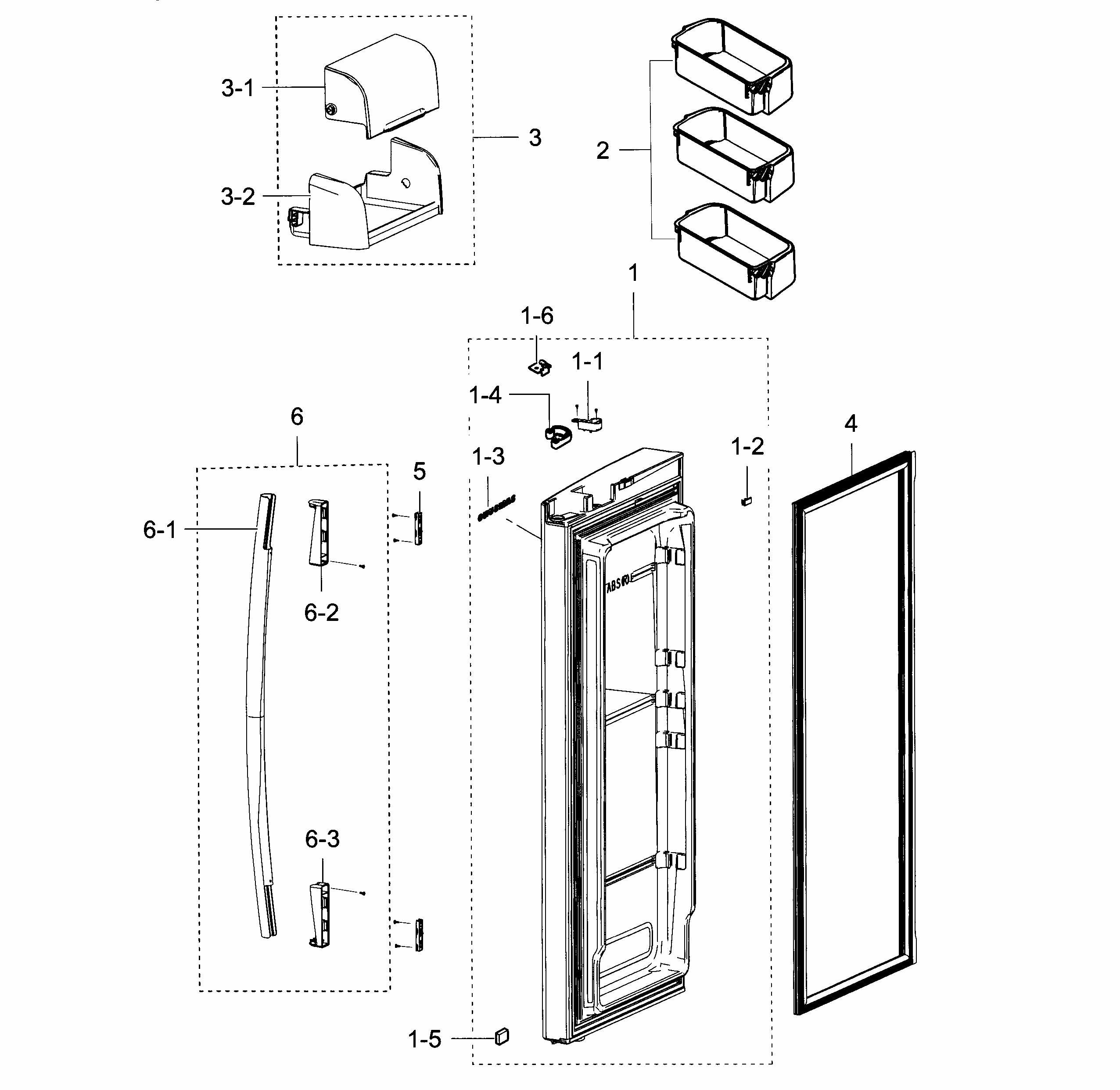 Refrigerator Door R Diagram and Parts List for RF267ACWP XAA-0000 Samsung Refrigerator