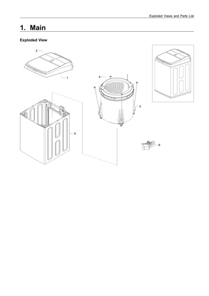 Main Assembly Diagram and Parts List for WA50K8600AW AA-00 Samsung Washer