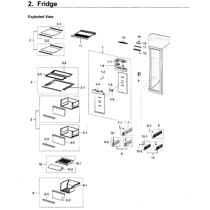 Fridge Diagram and Parts List for RH22H9010SR AA-03 Samsung Refrigerator