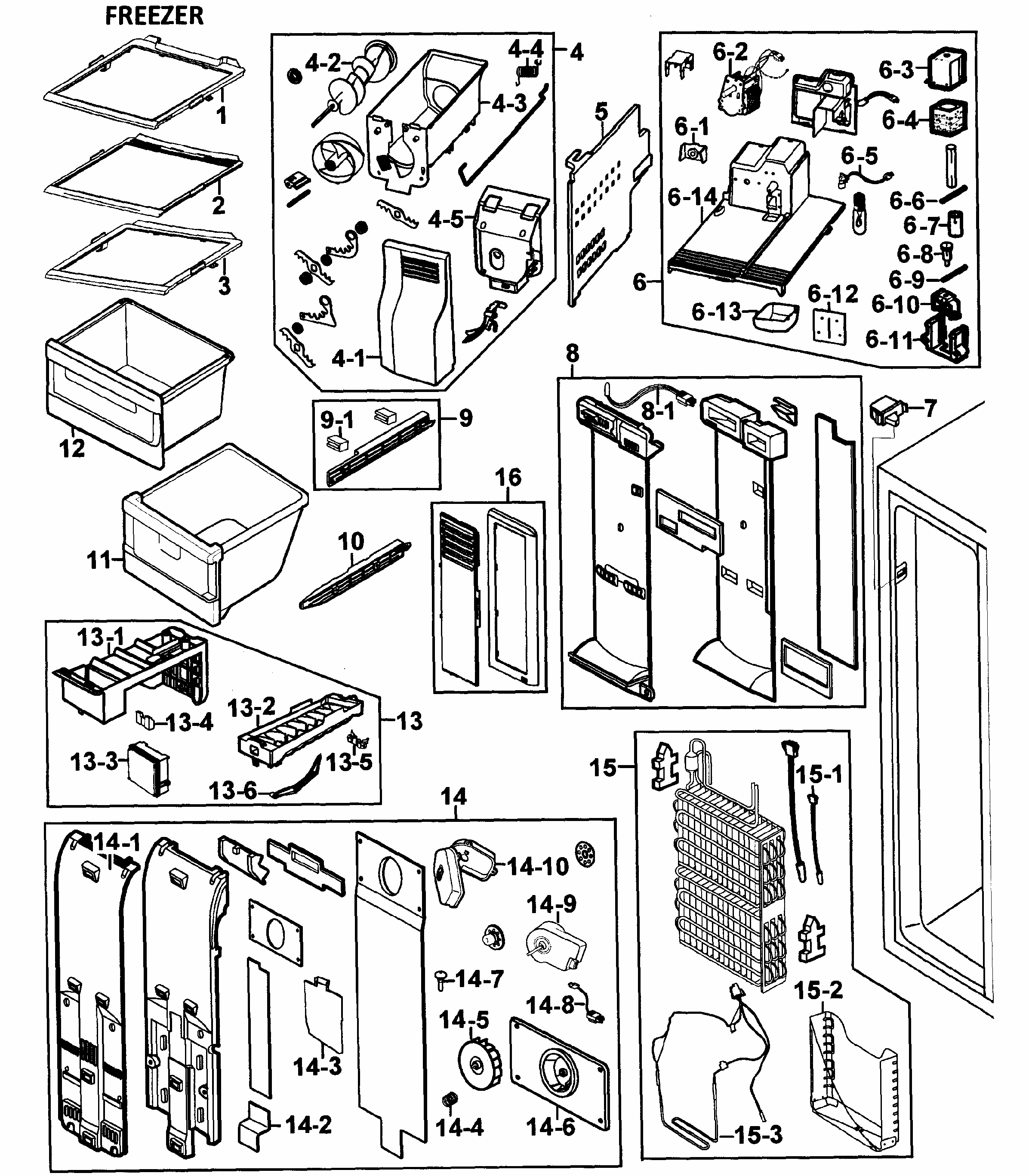 Freezer Diagram and Parts List for RS277ACWP XAA-0000 Samsung Refrigerator