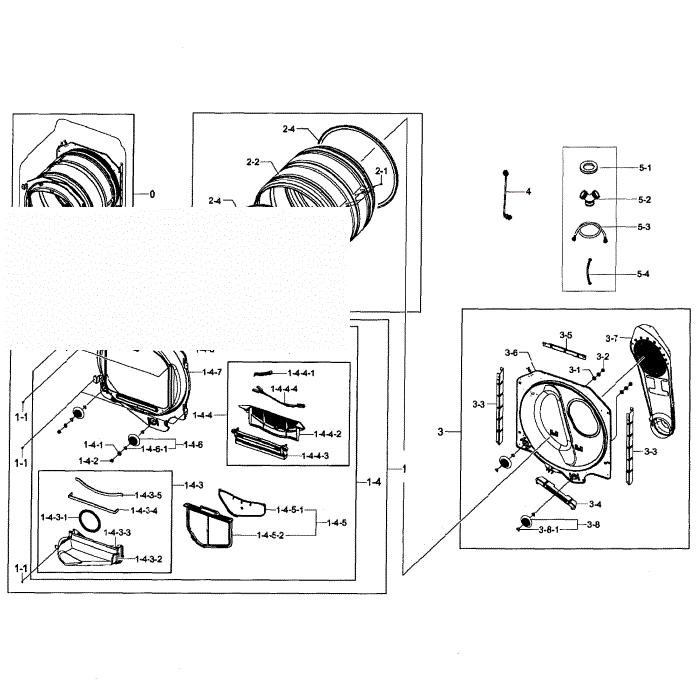Drum Assembly Diagram and Parts List for DV50F9A6GVW A2-01 Samsung Dryer