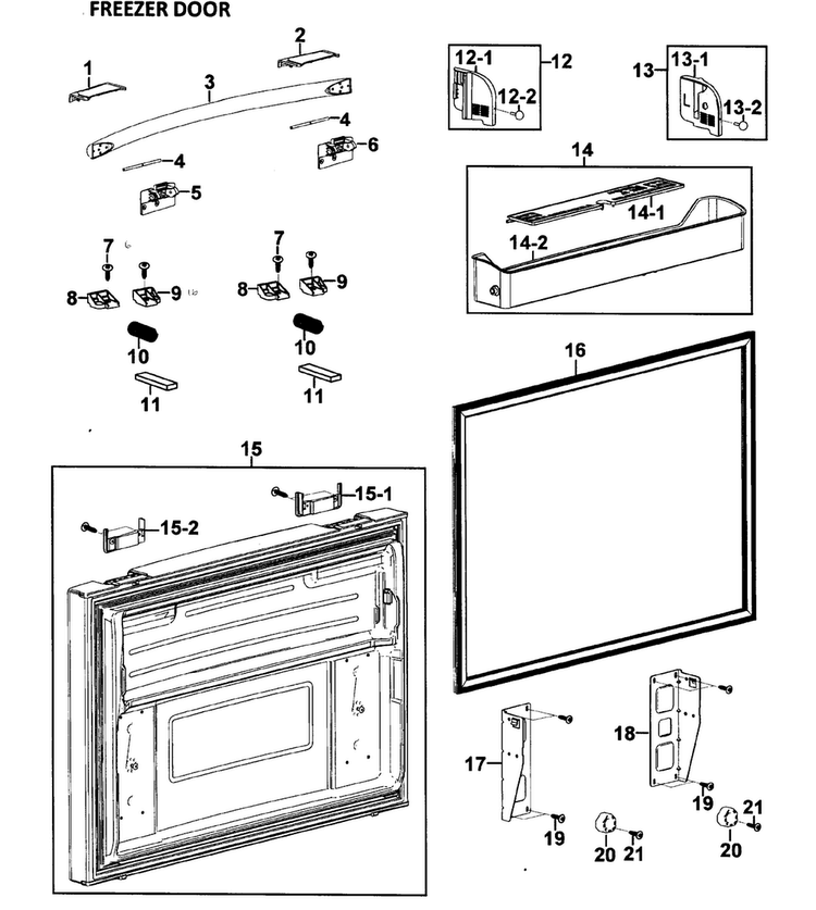 Freezr Door Diagram and Parts List for RFG295AAPN XAA-0000 Samsung Refrigerator
