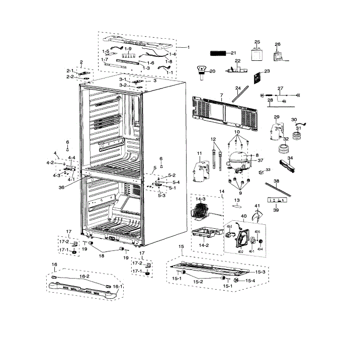 Cabinet Diagram and Parts List for RF20HFENBSR AA-00 Samsung Refrigerator
