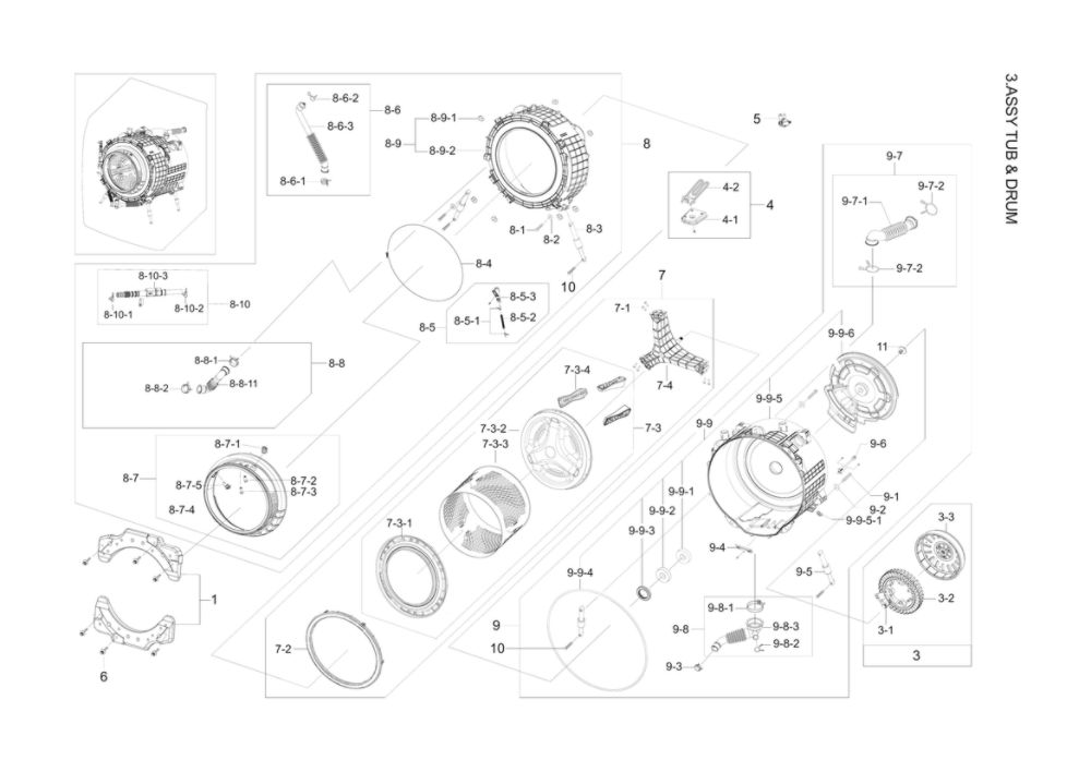 Tub And Drum Assembly Diagram and Parts List for WF56H9100AV A2-00 Samsung Washer