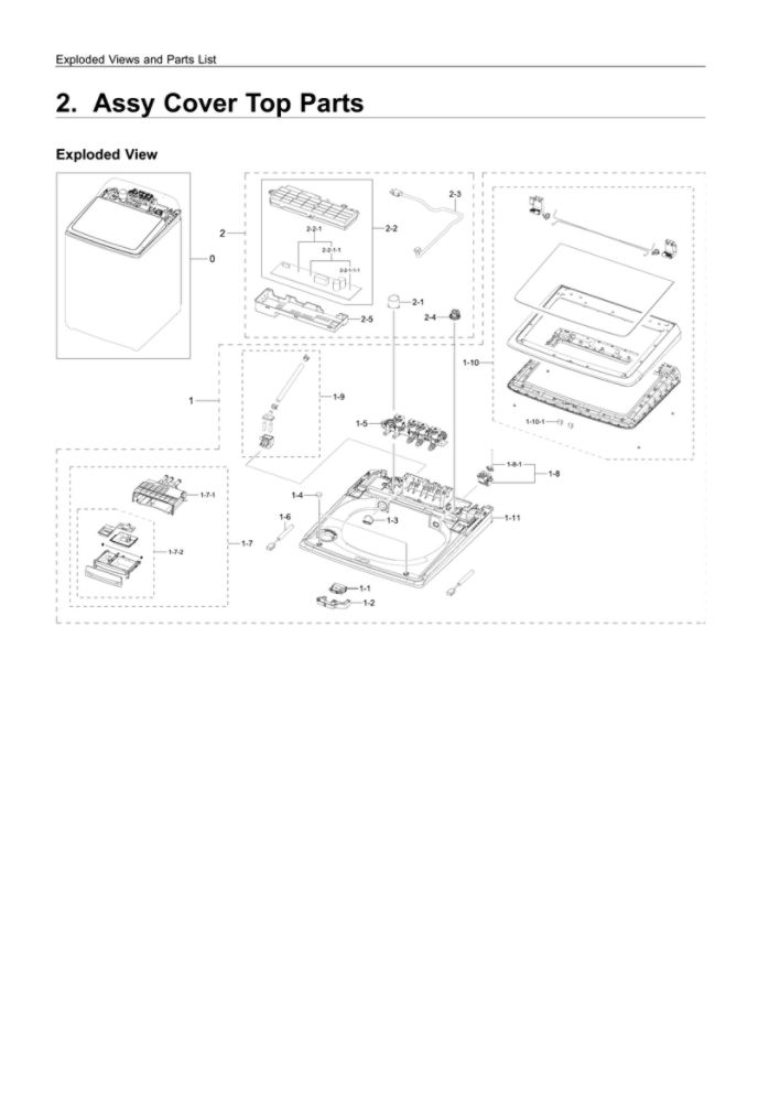 Top Cover Assembly Parts Diagram and Parts List for WA54R7600AW US-00 Samsung Washer
