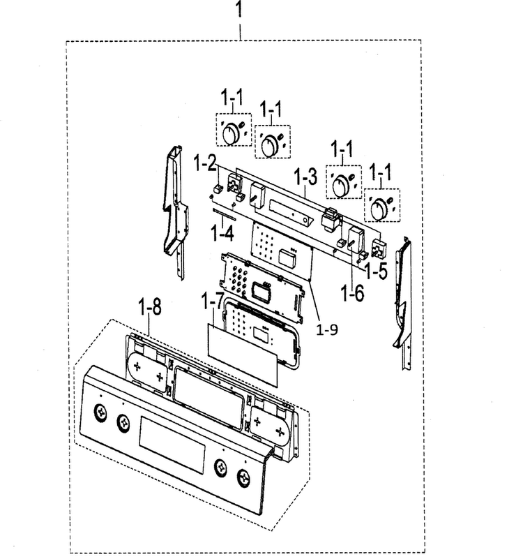 Control Panel Diagram and Parts List for FTQ352IWUW XAA-00 Samsung Range