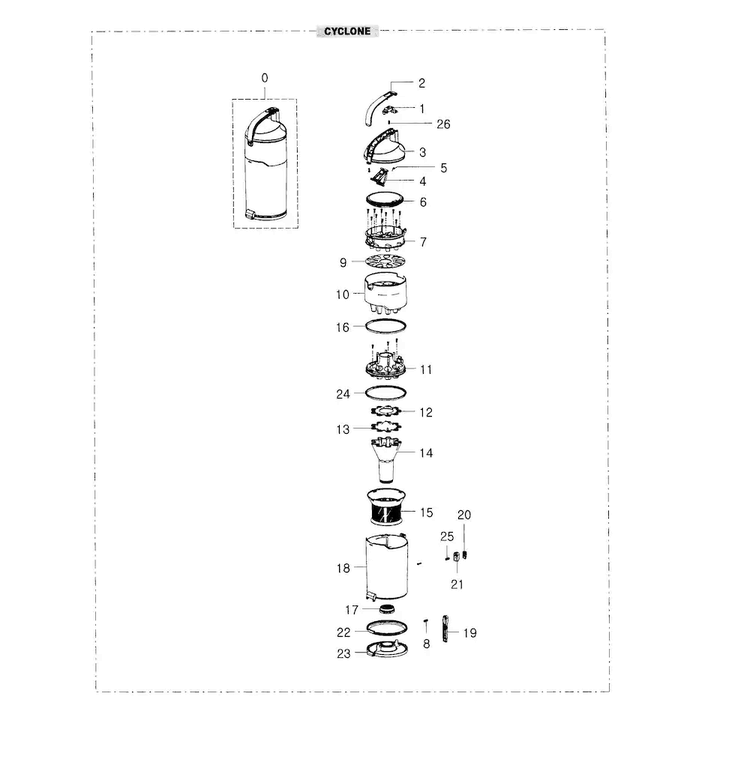 Cyclone Diagram and Parts List for VU12F70SHBC AA-0000 Samsung Upright Vacuum