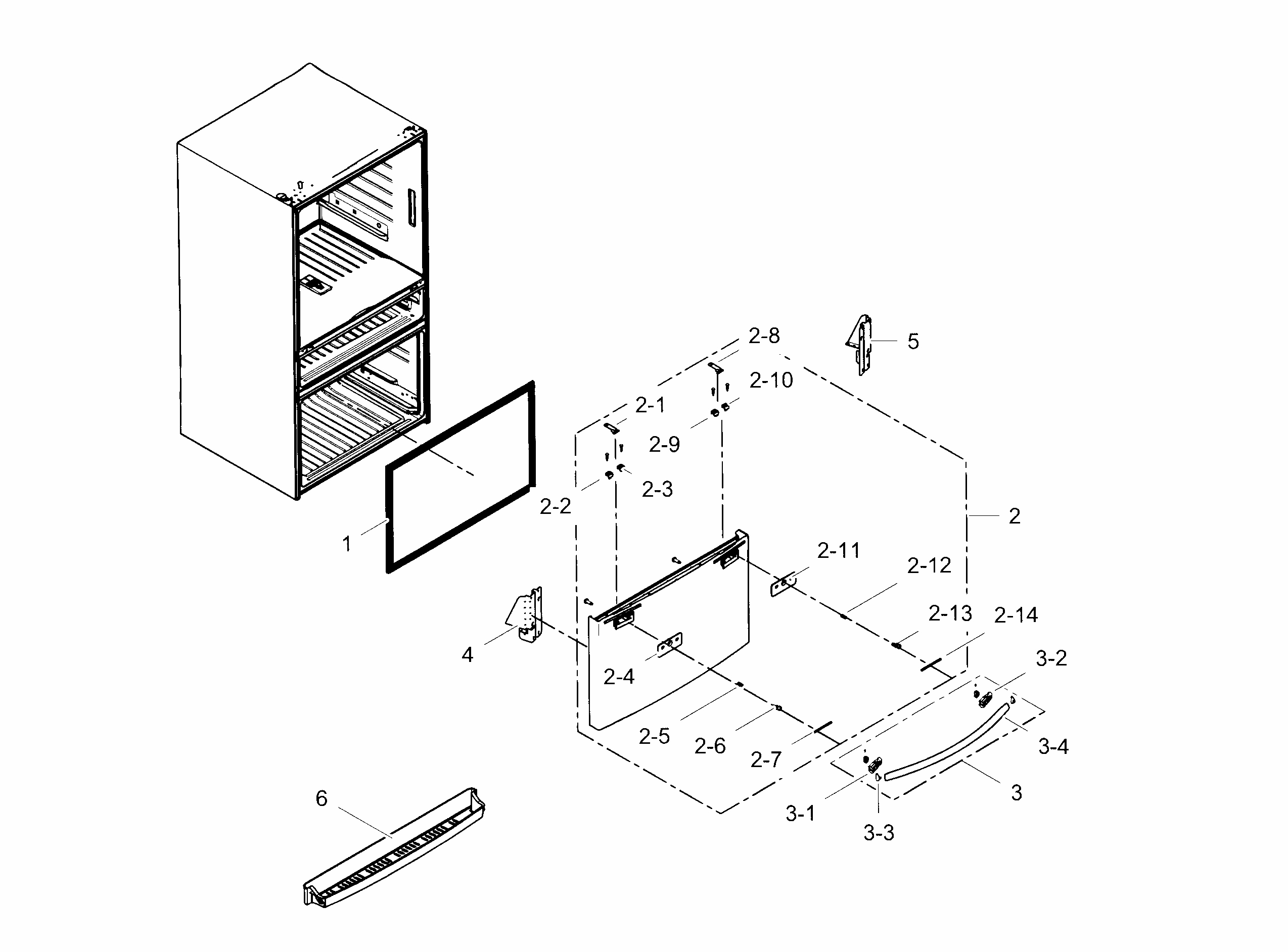 Freezer Door Diagram and Parts List for RF31FMESBSR AA-0003 Samsung Refrigerator