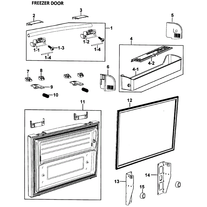 Freezer Door Diagram and Parts List for RF265ABBP XAA-00 Samsung Refrigerator