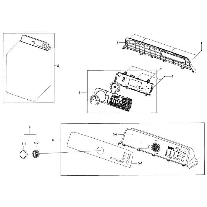 Control Panel Diagram and Parts List for DV456GWHDSU AA-00 Samsung Dryer