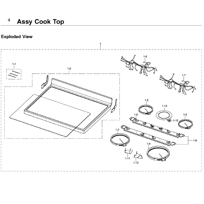Cooktop Diagram and Parts List for NE59J3420SW AA-07 Samsung Range