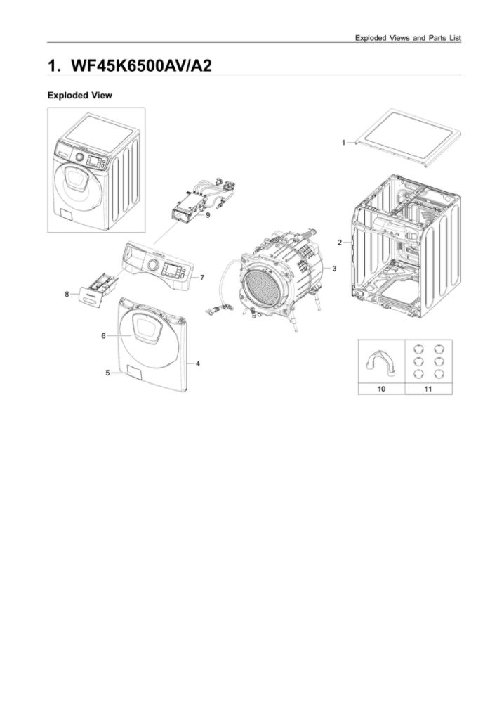 Main Unit Diagram and Parts List for WF45K6500AV A2-01 Samsung Washer