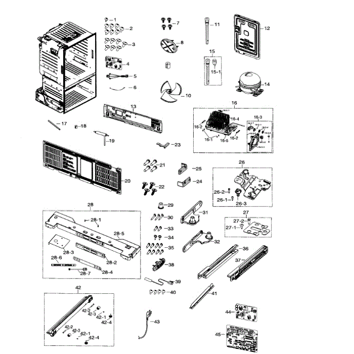 Cabinet Diagram and Parts List for RF260BEAESR AA-00 Samsung Refrigerator