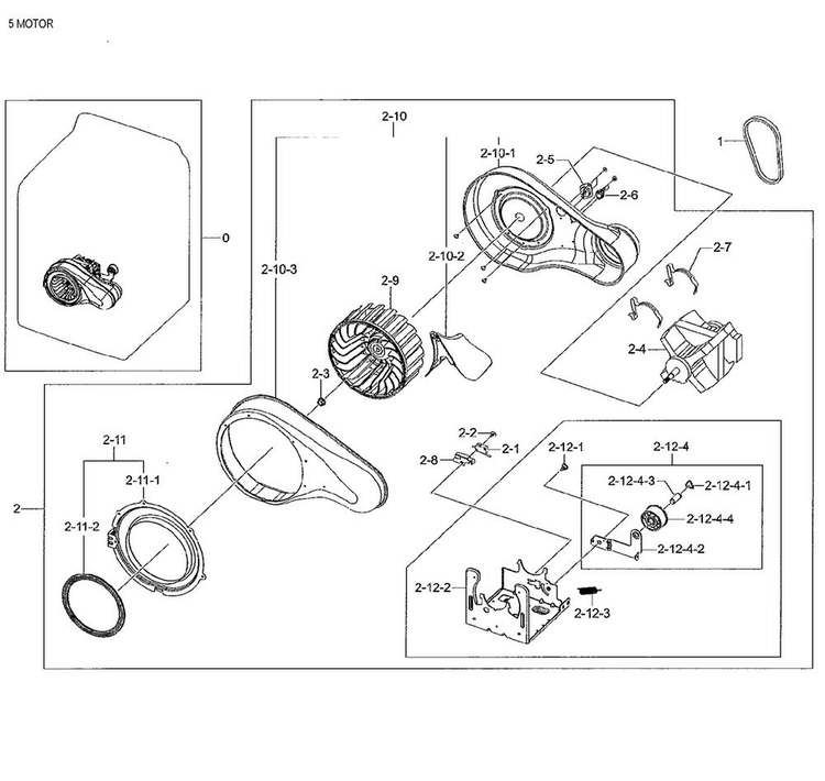 Motor Duct Diagram and Parts List for DV48J7700EW A2-0002 Samsung Dryer