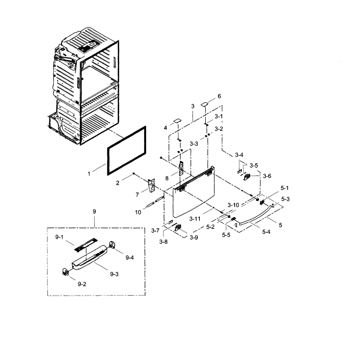 Freezer Door Diagram and Parts List for RF4289HARS XAA-03 Samsung Refrigerator