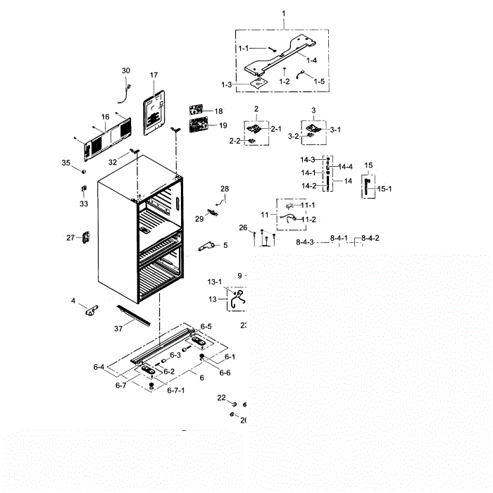 Cabinet Diagram and Parts List for RF24FSEDBSR AA-04 Samsung Refrigerator
