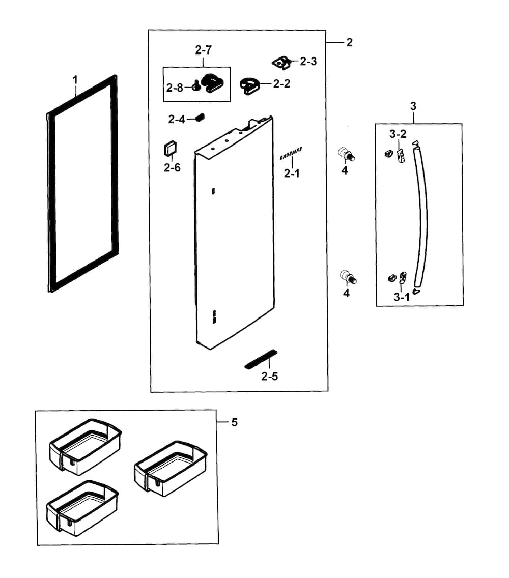 Refrigerator Door R Diagram and Parts List for RF28HMEDBWW AA-0000 Samsung Refrigerator