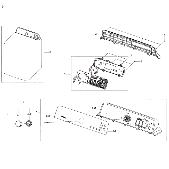 Control Panel Diagram and Parts List for DV48H7400EW A2-02 Samsung Dryer