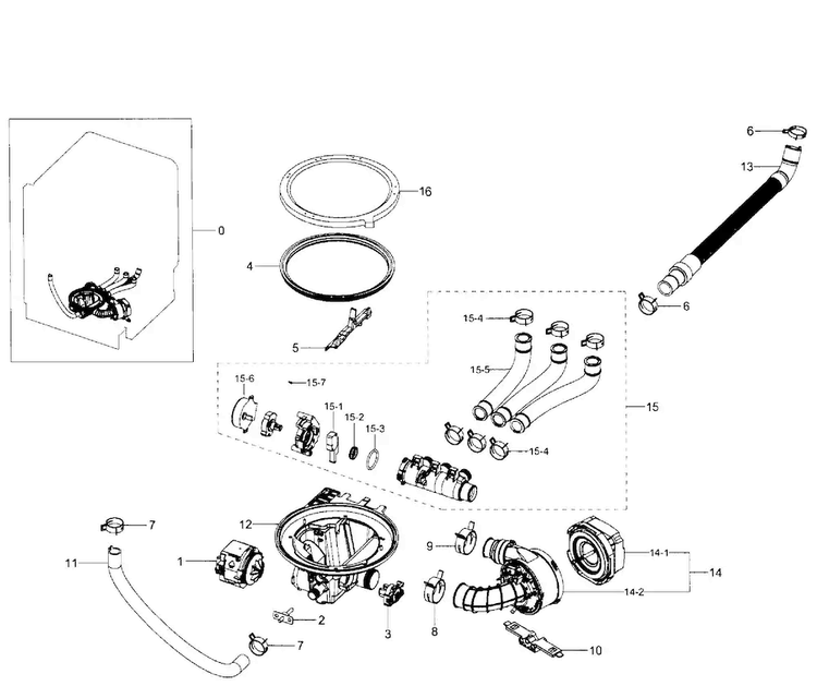 Pump Assy Diagram and Parts List for DW80J7550US AA-0000 Samsung Dishwasher