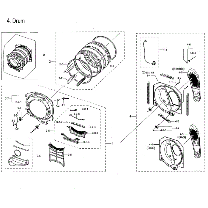 Drum Diagram and Parts List for DVE45M5500P A3-00 Samsung Dryer