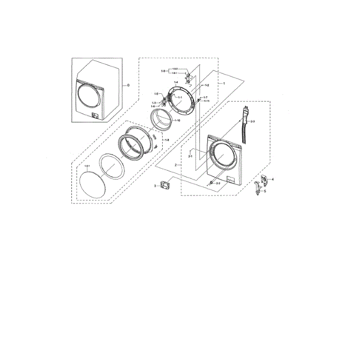 Front Frame And Door Diagram and Parts List for WF338AAB XAA-01 Samsung Washer