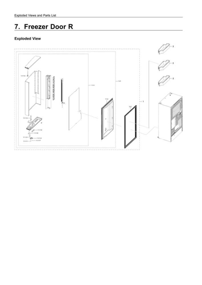 Right Freezer Door Parts Diagram and Parts List for RF28N9780SG AA-05 Samsung Refrigerator