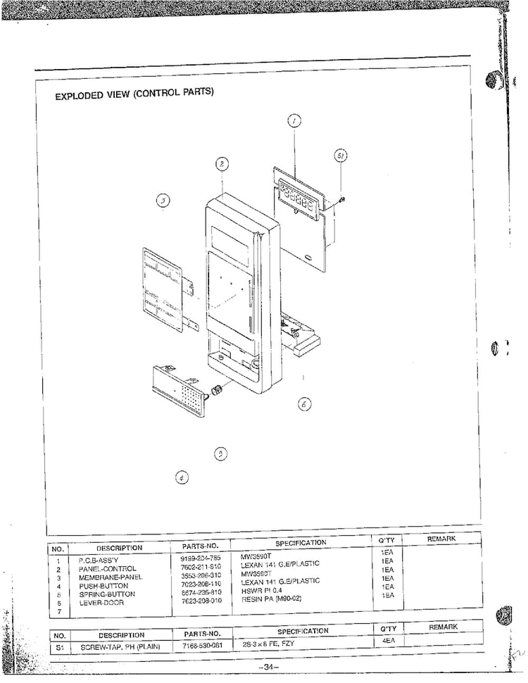 Control Parts Diagram and Parts List for MW6350W XAA Samsung Microwave