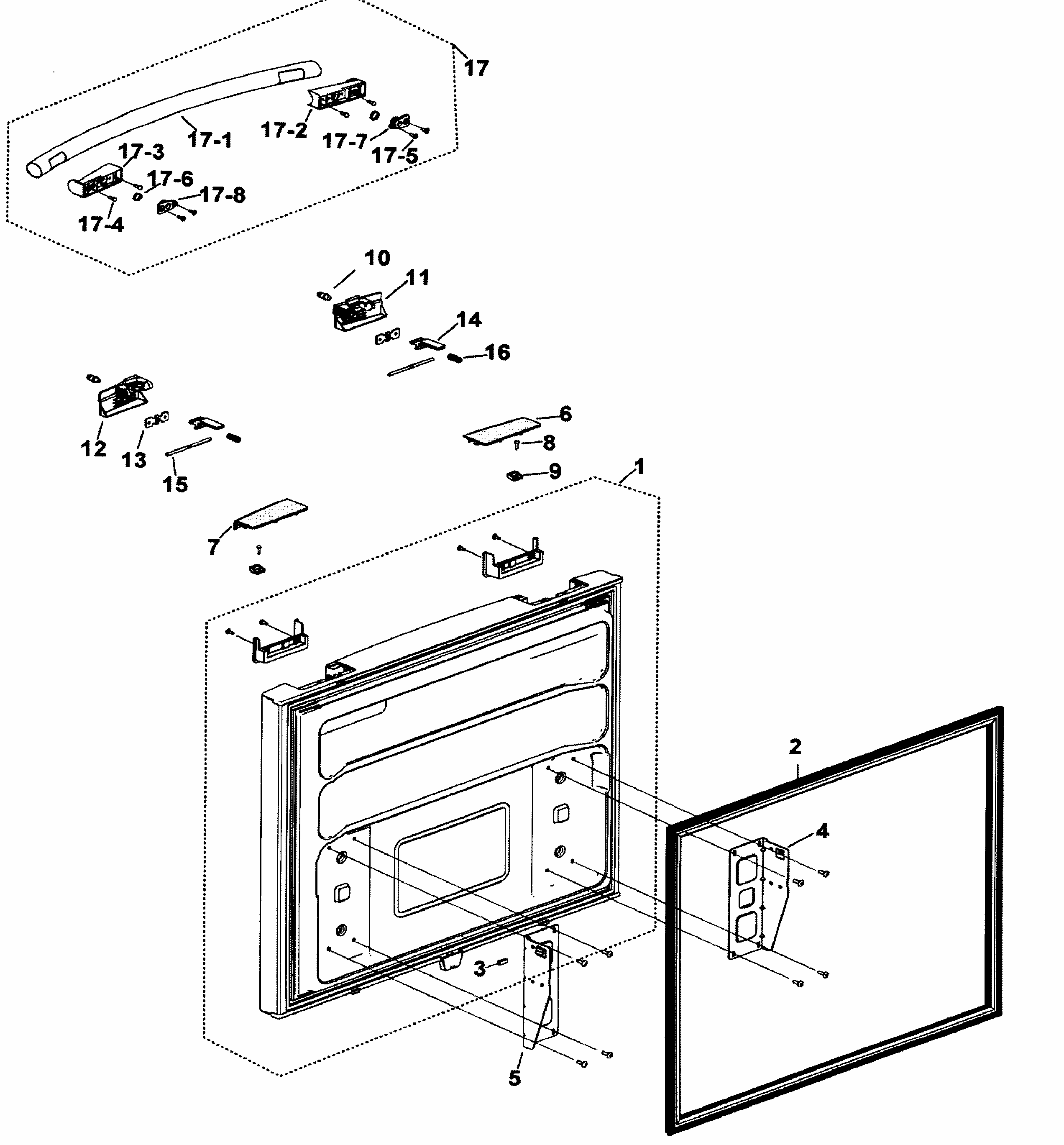 Freezer Door Diagram and Parts List for RF197ABPN XAA-0000 Samsung Refrigerator