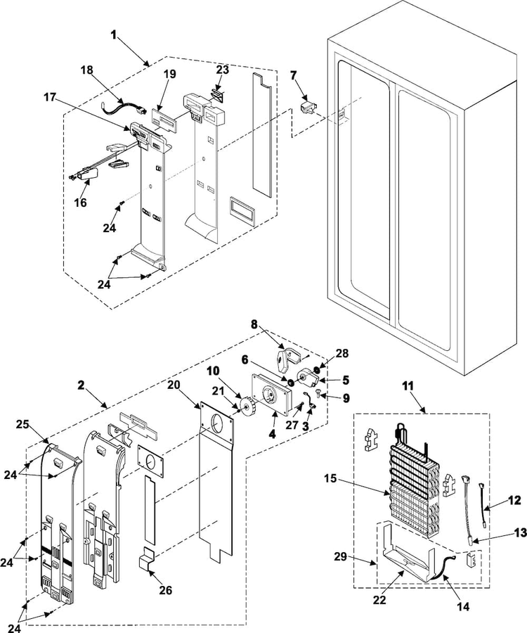 Freezer Compartment Diagram and Parts List for RS255BASB XAA Samsung Refrigerator