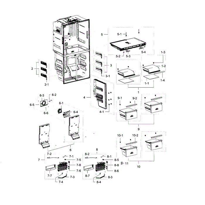 Freezer Diagram and Parts List for RF23J9011SR AA-02 Samsung Refrigerator