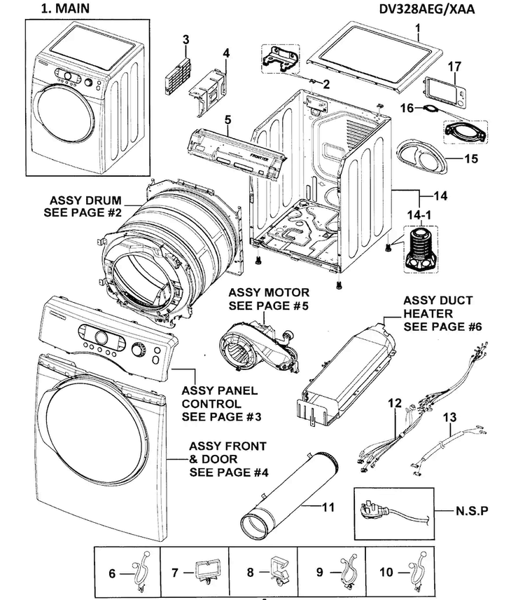 Main Assy Diagram and Parts List for DV328AEG XAA Samsung Dryer