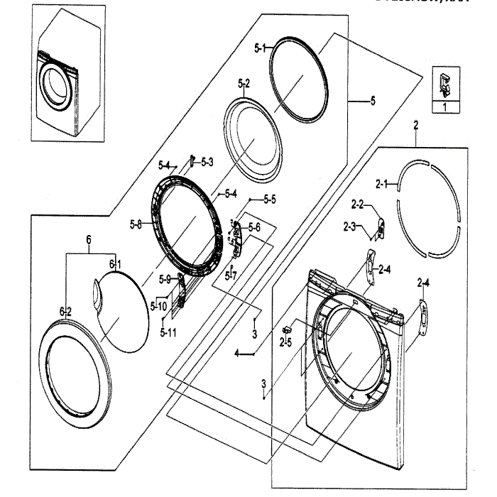 Door Assembly Diagram and Parts List for DV203AGS XAA-00 Samsung Dryer