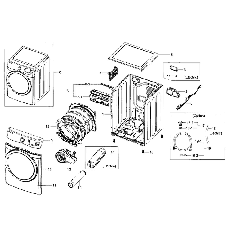Main Assy Diagram and Parts List for DV455EVGSGR AA-0002 Samsung Dryer