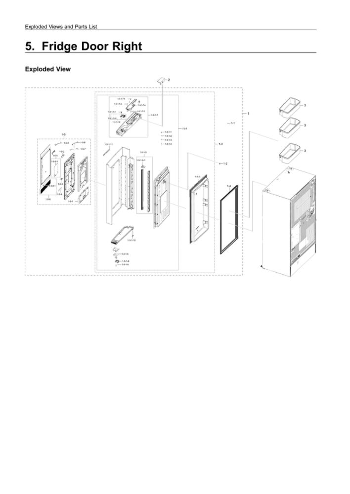 Right Refrigerator Door Parts Diagram and Parts List for RF28N9780SG AA-02 Samsung Refrigerator