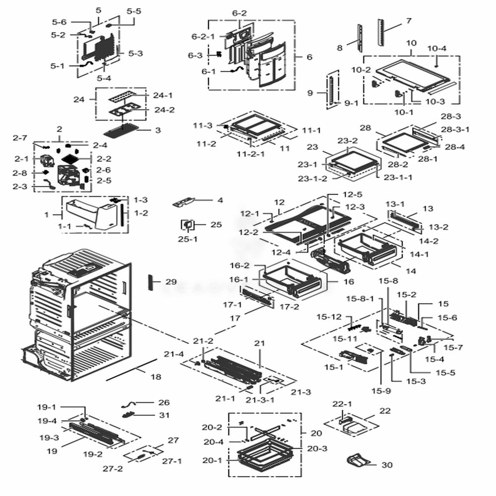 Refrigerator Diagram and Parts List for RF28HMEDBSR (AA)(0014) Samsung Refrigerator