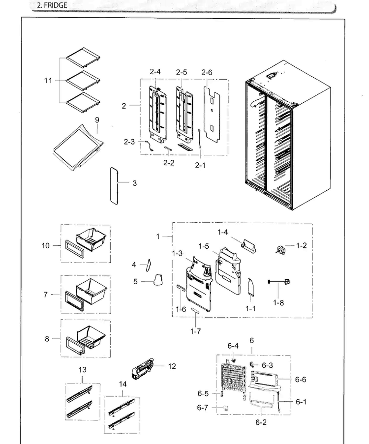 Fridge Diagram and Parts List for RH25H5611SG AA-0001 Samsung Refrigerator